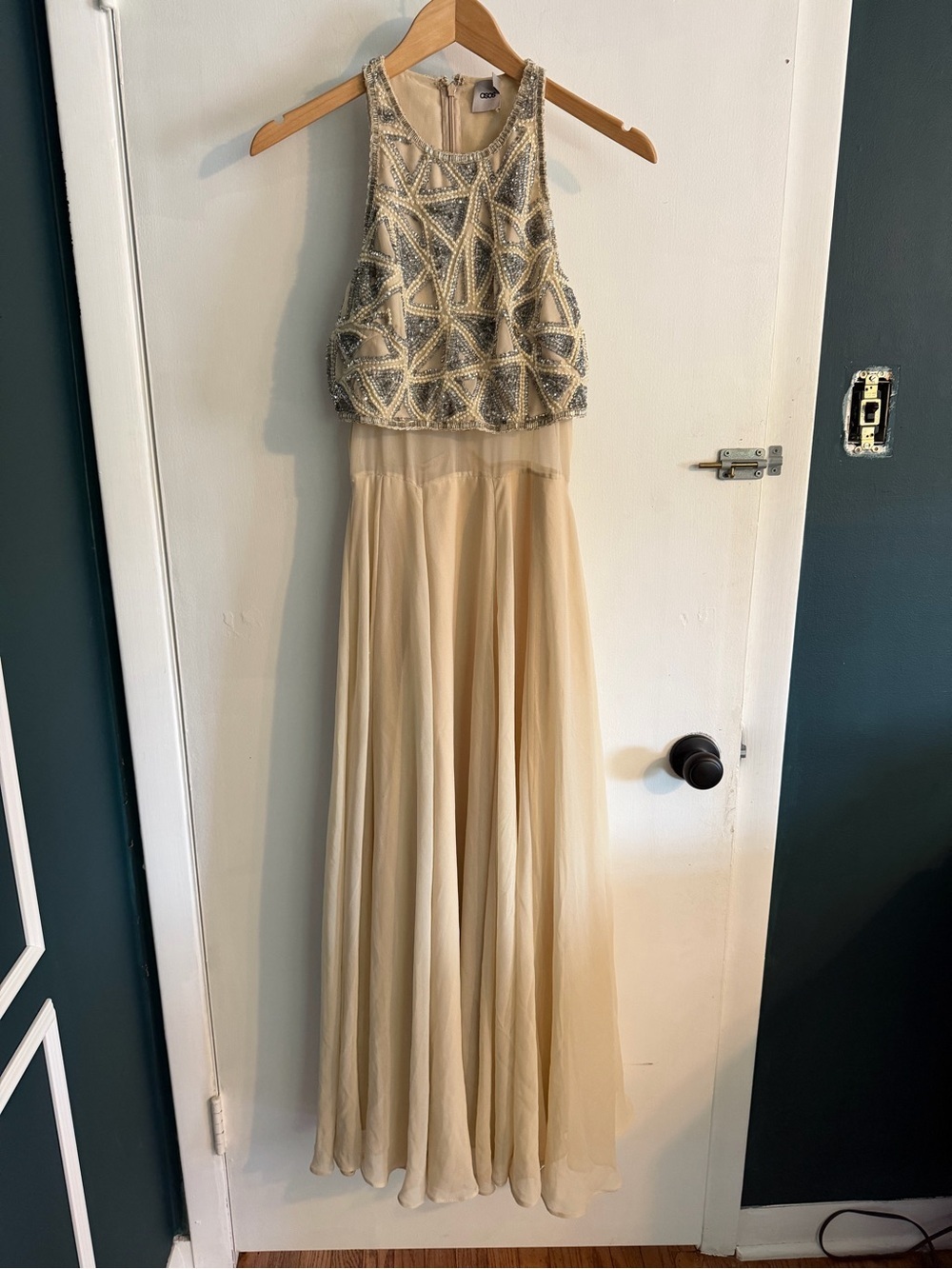 ASOS Design Beaded Cream Formal Dress, size 4